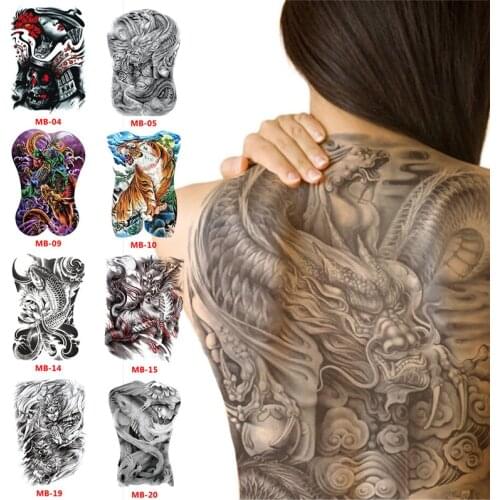 Waterproof Temporary Tattoo Sticker Full Back Dragon Tiger Pattern Tattoo Stickers Flash Fake Tattoos for Men Women