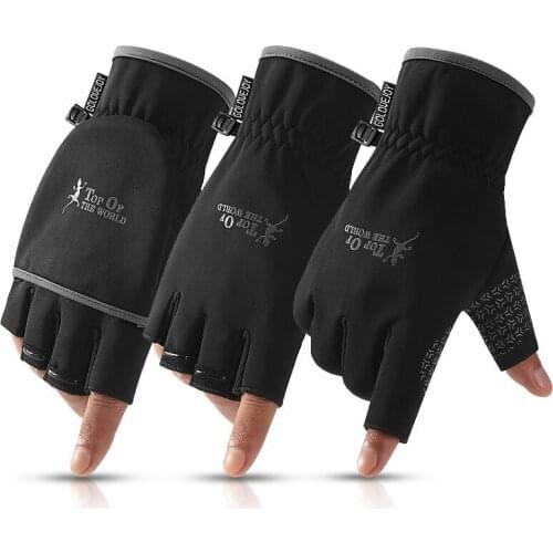 Warm Gloves Half-finger Flip Cover Outdoor Waterproof Plus Velvet Warmth Leaking Finger Non-slip Full Finger Sports Riding