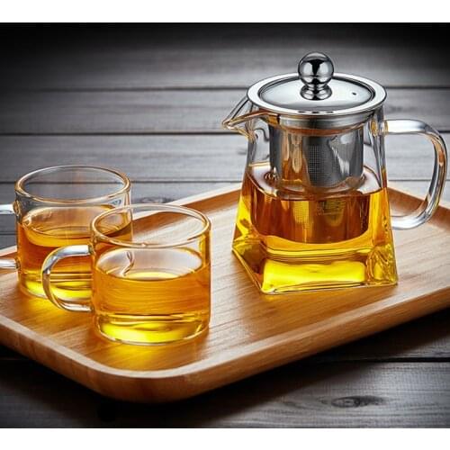 350/550/750/950ML Borosilicate Glass Teapot Heat Resistant Square Glass Teapot Tea Infuser Filter Milk Oolong Flower Tea Pot