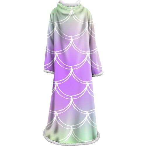 Mermaid Scales Printed Thicken Square Sleeve Blanket Super Soft Warm Comfortable Plush Sofa Bed Cover Throw Sofa Towel Bedspread