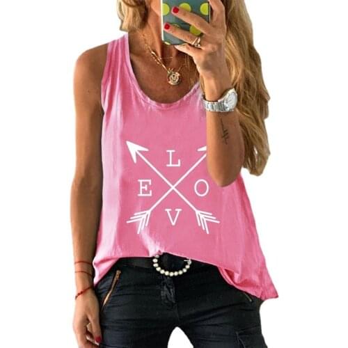 Summer 100% Cotton Women Camicole Plus Size Steeveless Arrows Love Letter Print Harajuku Fashion Tank Top Female Loose Waistcoat