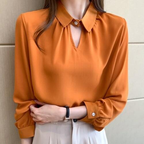 Autumn Long Sleeve Blouse Women Turn Down Collar Chiffon Blouse Shirt Tops Women Blusas Mujer De Moda 2021 Blouses Femme F166