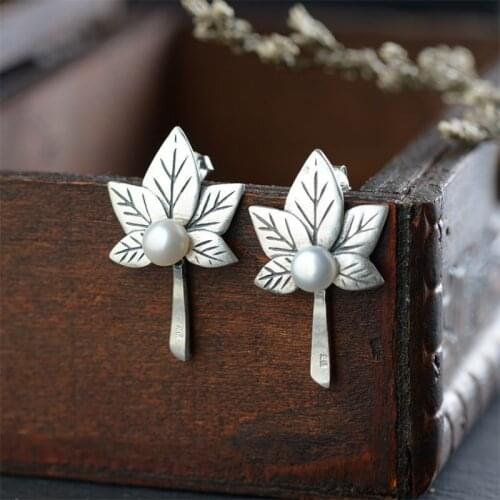 Real S990 Sterling Silver Womens Pearl Earrings With Retro Craftsmanship Exquisite Commemorative Gift Jewelry