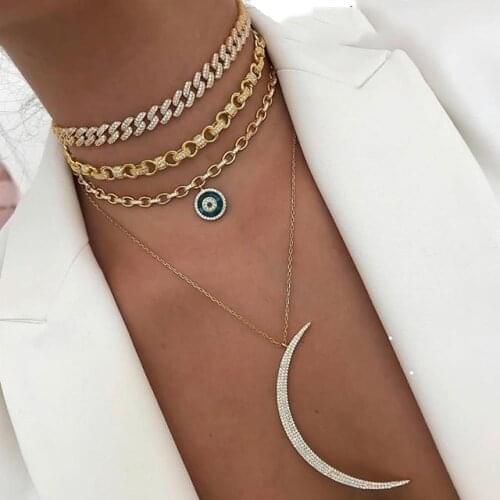 2021 Top quality iced out hiphip bling Miami cuban link chain necklace for women Rock CZ adjust choker cuban chain for female