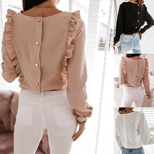 Ruffle Long Sleeve Top Women Plus Size Elegant Blouse 2020 Fall Clothing Blusas Round Neck Button Shirt MX0059