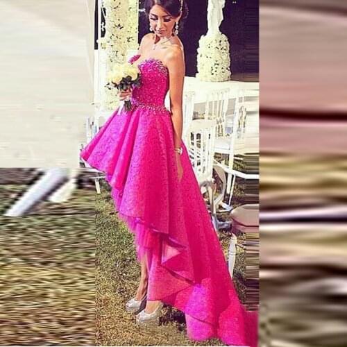 Sweetheart Neckline Crystal Beadings Lace High Low Prom Dresses 2020 vestidos de gala Evening Dress Women Prom Gown