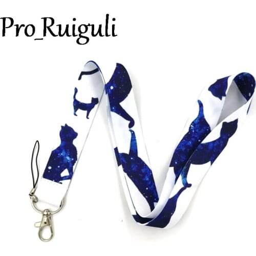 100pcs Starry sky cat Neck Strap Lanyard keychain Mobile Phone Strap ID Badge Holder Rope Key Chain Keyrings cosplay Accessories