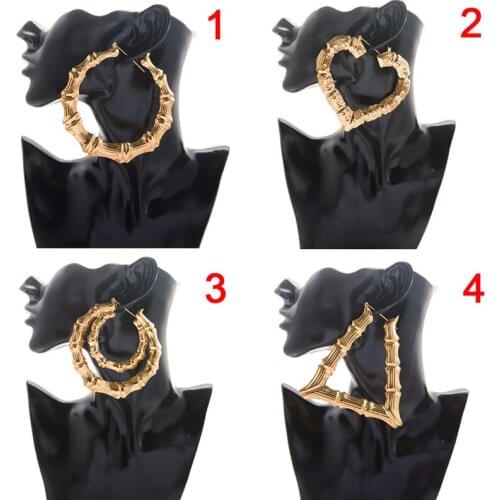 1 Pair 4 Styles Gold Color Women Bamboo Hoop-earring Basketball Wives Earrings Large Big Hoop Earring