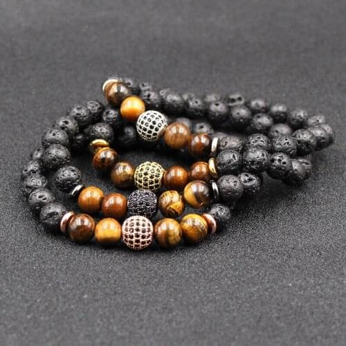 1PC Natural stone Tiger eye bracelet Zircon beads beaded volcanic stone ornaments For Men Women Jewelry Dropshiping