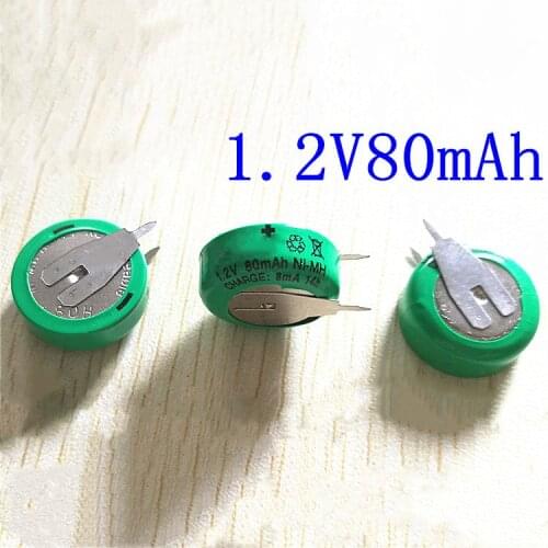 10PCS-20PCS new NI-MH button NiMH rechargeable battery / button 80mAh 1.2V with welding feet timer 40mAh
