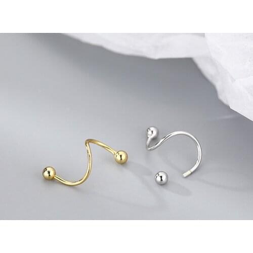 100% Real 925 Sterling Silver Wave Shape Spiral Stud Earrings Simple S Shape Earrings Studs for Women Girls Fine Jewelry E0014