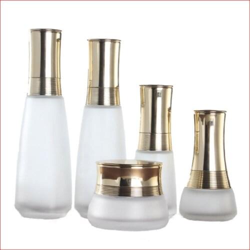 30/50/45/100/120ML frosted Empty glass bottle/jar lotion pump Cosmetic Packing Refillable Bottles w gold cap