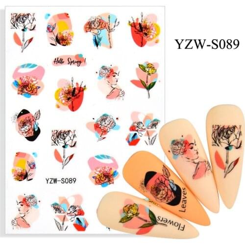 3D Stickers for Nails Adhesive Color Graffiti Peony Girl Nail Art Decorations Trend Pattern Design Sticker Nail Foil Accessories