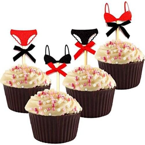 40Pcs Underwear Cupcake Toppers Glitter Cake Topper Sexy Themed Fashion Wedding Bachelorette Party Food Decoration Supplies