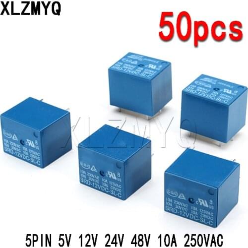 50PCS Mini 5 Pins SRD-05VDC-SL-C SRD-12VDC-SL-C SRD-24VDC-SL-C Relais Rele Relay 10A 5V 12V 24V DC SRD