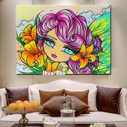 Diamond Picture Modern Cartoon art, Flower Fairy Full Drill Square DIY Diamond Embroidery Cross Stitch Mosaic Rhinestone Decor