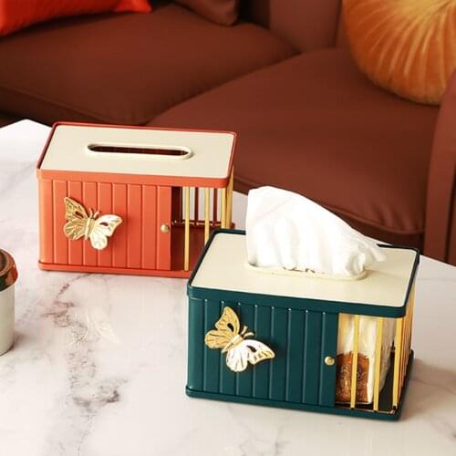 Butterfly Decorative Tissue Box Dinner Table Golden Paper Towel Organizer Living Room Desktop Ornaments Metal Tissue Boxes