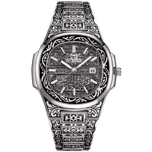 Vintage Watch for Men Luxury Stainless Steel Fashion Business Never Fade Carved Gold Watch Calendar Mens Watch Religio Masculino