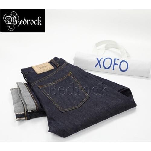 Harajuku retro original color jeans, pure cow trousers, straight loose red ear denim jeans men