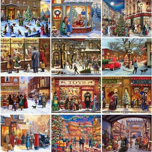 Evershine Diamond Painting Winter Street Diamond Embroidery Landscape Picture Rhinestones Beaded Art New Arrival Decor For Home