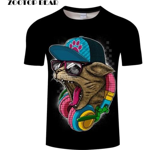 Cat&Music 3D Print t shirt Men Women tshirts Summer Funny Cartoon Short Sleeve O-neck Tops&Tees 2018 New Drop Ship ZOOTOP BEAR