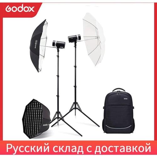 Godox 2pcs AD300Pro AD300 PRO 300W Out Door Flash Dual Flashes Backpack Softbox Light Stand Umbrella Kit
