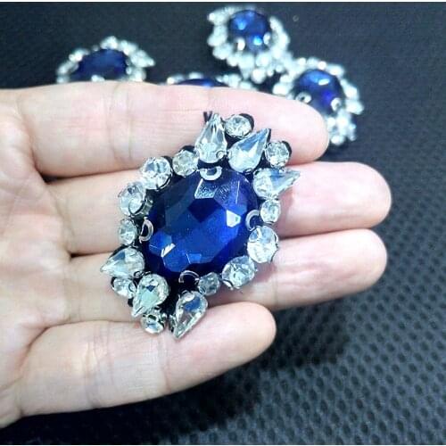 Blue Rhinestone Beaded Patch for Clothing Sewing on Patch Beading Applique Jackets Shoes Bags Craft Art DIY Decoration Patches