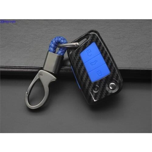 Jingyuqin 3B Carbon Fiber Silicone Key Case Cover For VW Golf 7 mk7 Skoda Octavia A7 New Polo Folding Flid