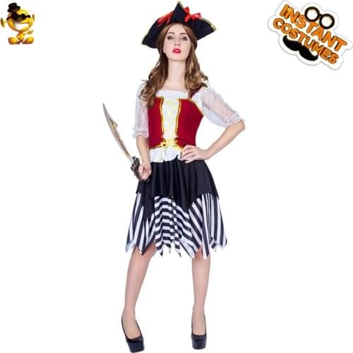Halloween Adult Roleplay Buccaneer Princess Outfits Ladies Sexy Party Costume Pirate Cosplay Fancy Dress for Women Noble Dress