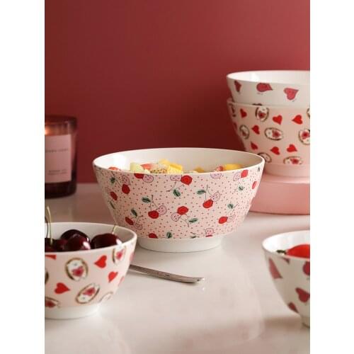 Creative home kitchen 4.75inch rice bowl heart hedgehog animal printed on-glazed 6.75 inch salad noodle soup bowls ins popular