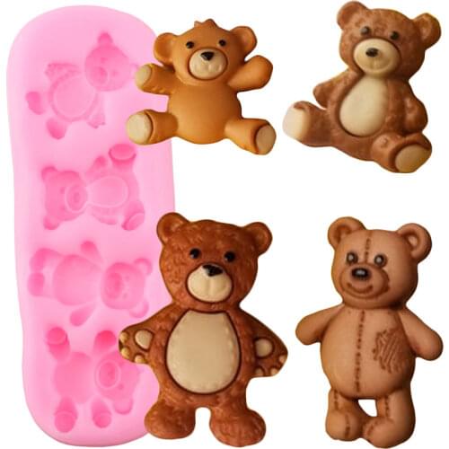 Cute Bears Silicone Molds Chocolate Gumpaste Fondant Mold DIY Baby Birthday Cake Decorating Tools Cupcake Topper Candy Moulds