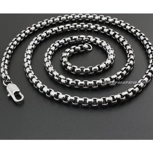 Punk Rocker Fashion Chain Solid 316L Stainless Steel Cool Mens Box Necklace 5N001 Dia. 3.5mm-5mm 16"~36"