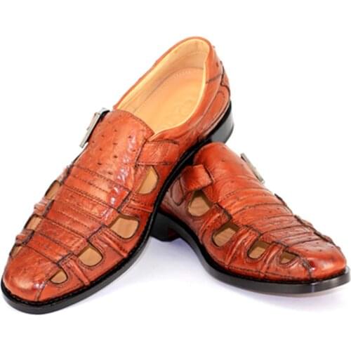 Hulangzhishi men ostrich leather shoes men dress shoes male ostrich shoes men Sandals more hole