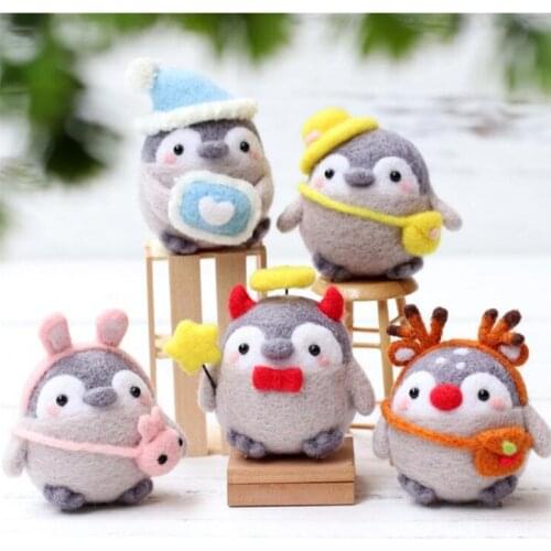 Positive energy Penguin wool needlepoint kit wool felt needle felting keychain craft needlecraft DIY handmade