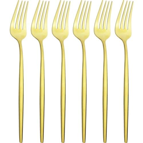 6Pcs/Set Gold Cutlery Set Stainless Steel Dinner Forks Set Western Dessert Salad Fork Tableware Set Kitchen Party Silverware Set