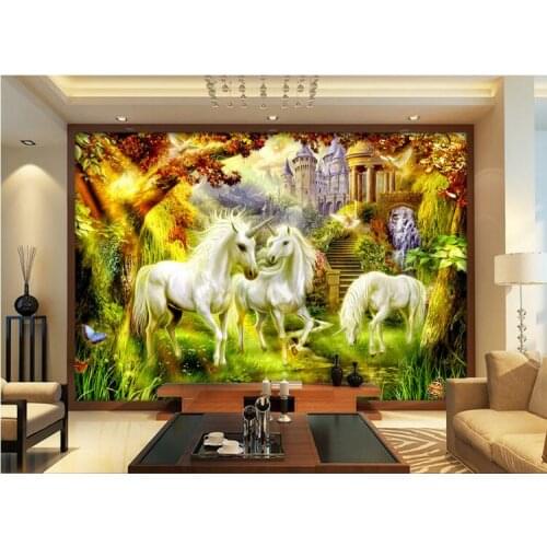 3d room wallpaper custom mural non-woven wall sticker fairy talestyle white horse unicorn paintings photo wallpaper for walls