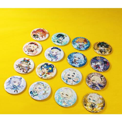Anime Genshin Impact New Glitter Badge Cosplay Xiao Ganyu Venti Diluc Albedo Zhongli Keqing Brooch Pin Cartoon Model Fans Gift