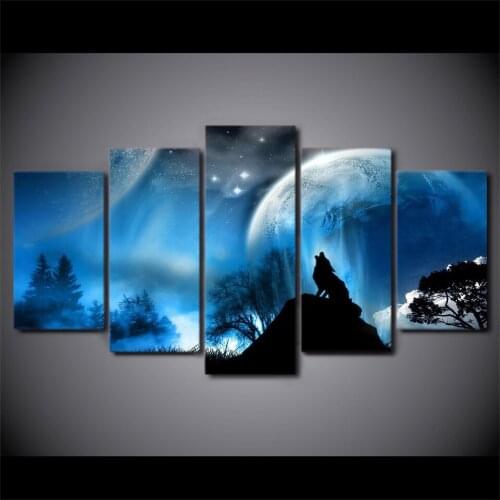 New 5 Pieces/sets Canvas Art Canvas Paintings Night howl Wolf Planet Panels Decorations For Home Wall Art Prints Canvas \J0533