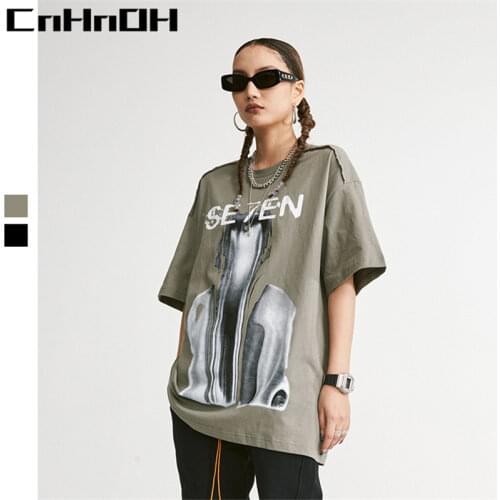 CnHnOH spring and summer new arrivals trend simple ins style retro t-shirt abstract casual short-sleeved t-shirt 11012