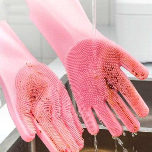 One pair Dishwashing Cleaning Gloves Magic Silicone Rubber Dish Washing Glove for Household Scrubber Kitchen Clean Tool Scrub