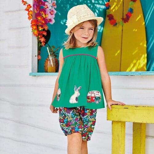 1-6 Years Baby Girl Set Clothes 100% Cotton Summer Sleeveless Vest+ Printed Pant Kids Children Set KF544