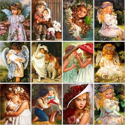 Full Square 5D Diamond Painting Angel Girl Diy Diamond Embroidery Portrait Cross Stich Rhinestones Pictures Mosaic Home Decor