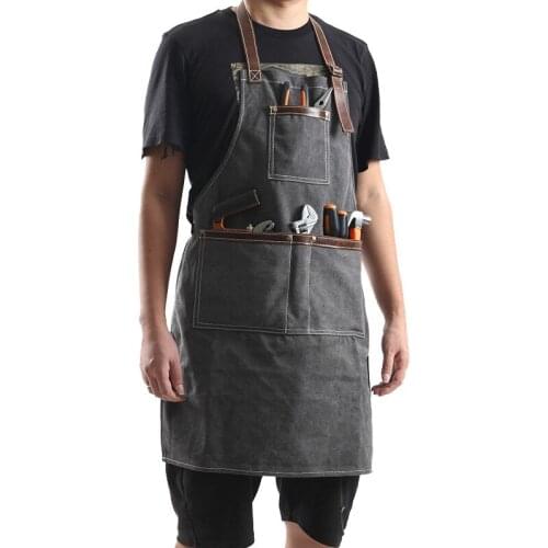 Durable Work Tool Apron Unisex Adjustable Canvas Aprons With Tool Pockets Cooking Barber BBQ Garden Heavy Duty Workshop Apron