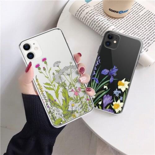 LUPWAY Transparent Flower Plant Soft Silicone Case For iPhone 11 12 Pro X XR XS Max 8 7 6 6s Plus 5 5s SE 2020 Shockproof Cover