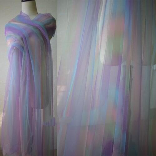 GLace 1Y/lot Colorful gradient elastic perspective mesh fabric women dress wedding decoration TX1184