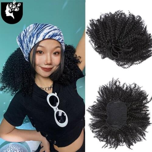 YOUR BEAUTY Drawstring Afro Kinky Curly Ponytail Synthetic Hair Chignon Bun Hairpiece For Women Updo Clip in Hair Puff Extension