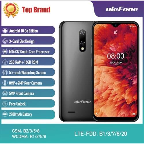 New Ulefone Note 8P Smartphone Android 10 Go Waterdrop Screen Quad Core 2GB+16GB 5.5-inch Dual SIM Face Unlock 4G LTE Phone