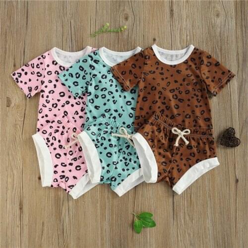 2PCS Newborn Baby Girls Boys 0-24M Sumemr Tracksuit Clothes Leopard Print T-shirts Top + Short Pants Sport Clothing Outfits