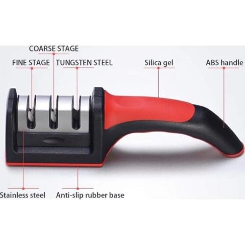 3 In 1 Knife Sharpener with Anti-Slip Handle and Base, Safe, Easy to Use