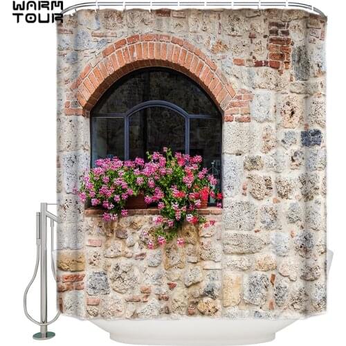 WARMTOUR Shower Curtain Stone Gothic Stone House Waterproof Shower Curtain Bathroom Decor